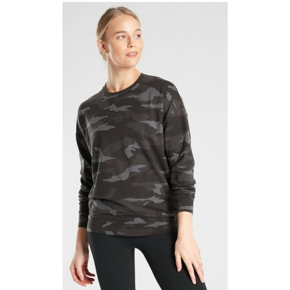 Athleta Small Black Camo Studio To Street Sweatshirt‎ Top Women's Yoga Fitness